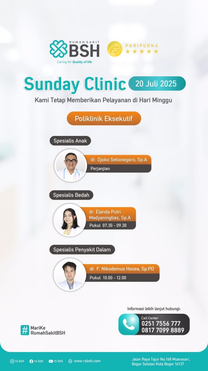 RS BSH Bogor Buka Sunday Clinic, Permudah Akses Poli Spesialis di Hari Minggu