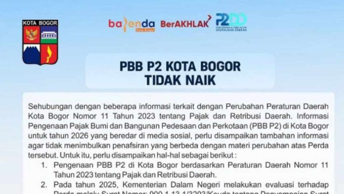 Pemkot Bogor Pastikan Tarif PBB Tidak Ada Kenaikan dan Membebani Masyarakat