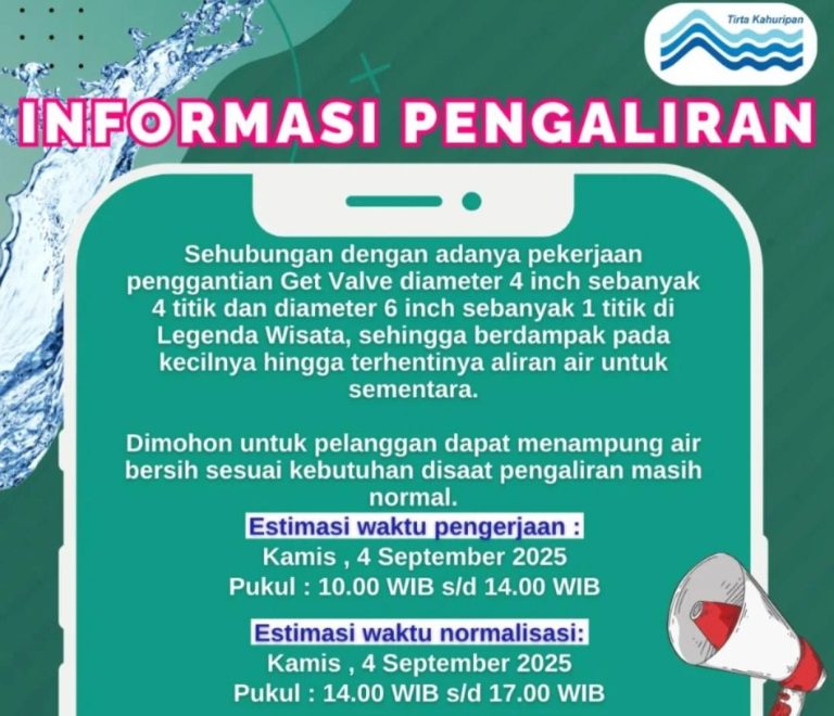 Perumda Tirta Kahuripan Umumkan Pengaliran Air Terhenti di Legenda Wisata, Ini Penyebabnya