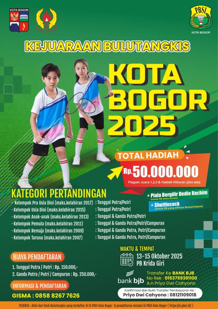 PBSI Kota Bogor Gelar Kejuaraan Bulutangkis Piala Bergilir Dedie Rachim 2025