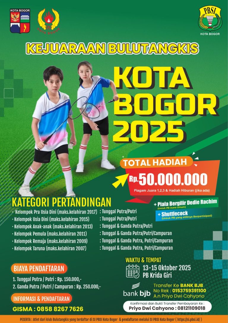 PBSI Kota Bogor Gelar Kejuaraan Bulutangkis Piala Bergilir Dedie Rachim 2025
