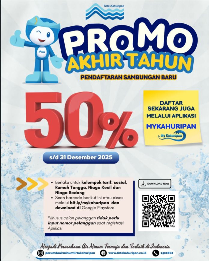 Akhir Tahun, Perumda Tirta Kahuripan Tawarkan Diskon 50% Sambungan Baru Air Bersih