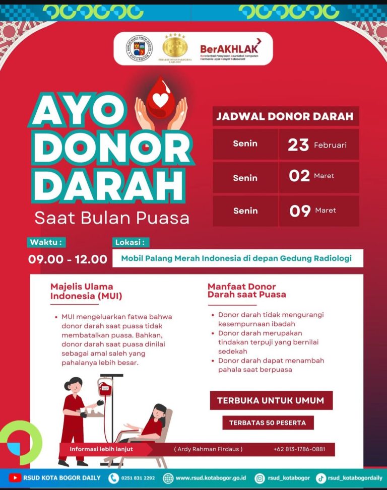 Donor Darah saat Puasa Tidak Membatalkan, RSUD Kota Bogor Buka Kouta Terbatas